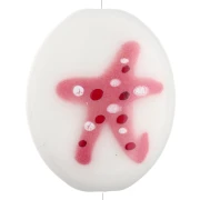 Ceramic oval bead 21x18 mm - Starfish motif - White - Pink x1