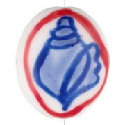Ceramic oval bead 20.5x17 mm - shell motif - White - Blue - Red x1|raw }}