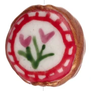 20 mm flattened round ceramic bead - flowers - Brown - Red x1