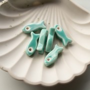 25x10 mm Ceramic Fish Pendant - Turquoise x1