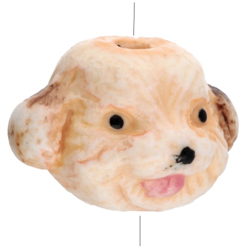 Ceramic dog head bead 12.5x18 mm - Beige x1