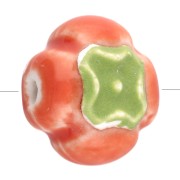 16 mm ceramic tomato bead - Orange - Green x1