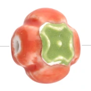 16 mm ceramic tomato bead - Orange - Green x1