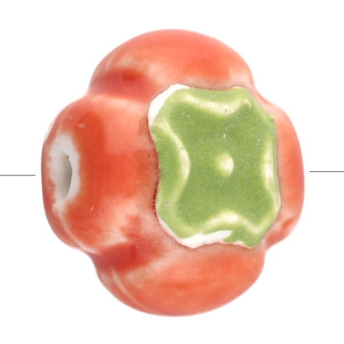 16 mm ceramic tomato bead - Orange - Green x1