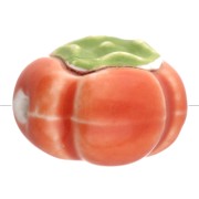 16 mm ceramic tomato bead - Orange - Green x1