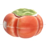 16 mm ceramic tomato bead - Orange - Green x1