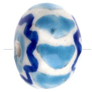 Ceramic roundel bead 15x10.5 mm - Light blue - Dark blue x1