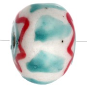 Ceramic roundel bead 15x10.5 mm - Turquoise - Red x1