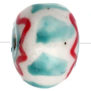 Ceramic roundel bead 15x10.5 mm - Turquoise - Red x1