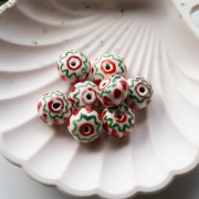 Ceramic roundel bead 15x10.5 mm - Red - Green x1
