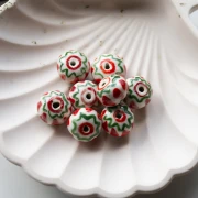 Ceramic roundel bead 15x10.5 mm - Red - Green x1