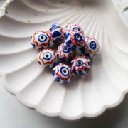 Ceramic roundel bead 15x10.5 mm - Dark blue - Red x1