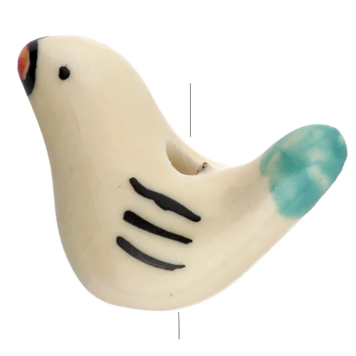 Ceramic bird bead 15x21 mm - Beige - Turquoise x1