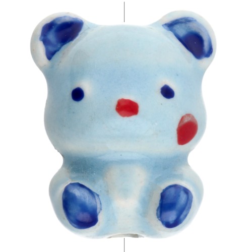 Ceramic 19.5x16 mm teddy bear bead - Multi Blue x1