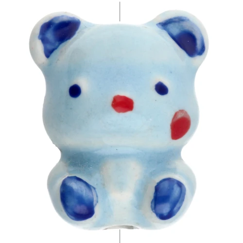Ceramic 19.5x16 mm teddy bear bead - Multi Blue x1