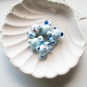 Ceramic 19.5x16 mm teddy bear bead - Multi Blue x1