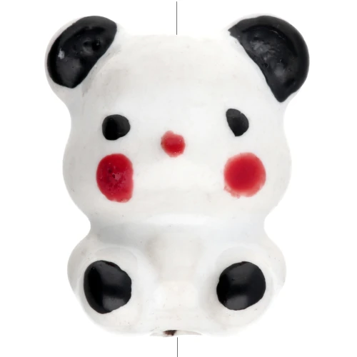 Ceramic 19.5x16 mm teddy bear bead - White - Black x1