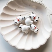 Ceramic 19.5x16 mm teddy bear bead - White - Black x1