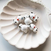 Ceramic 19.5x16 mm teddy bear bead - White - Black x1