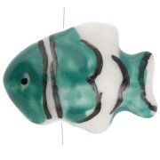 Ceramic clown fish bead 13x17.5 mm - Dark green - White x1