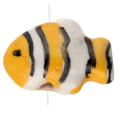 Ceramic clown fish bead 13x17.5 mm - Yellow - White x1