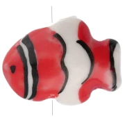 Ceramic clown fish bead 13x17.5 mm - Red - White x1