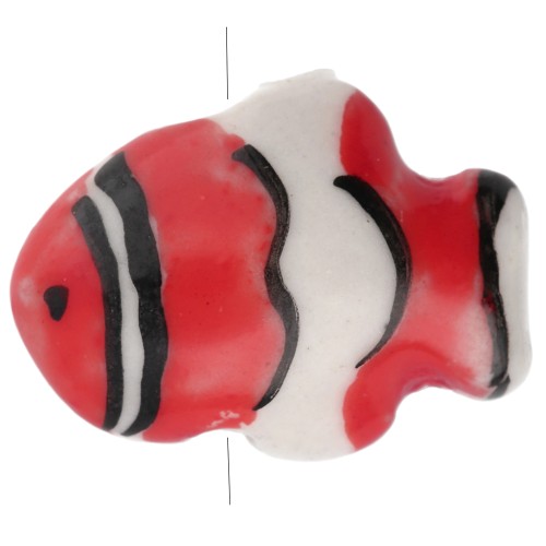 Ceramic clown fish bead 13x17.5 mm - Red - White x1