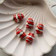 Ceramic clown fish bead 13x17.5 mm - Red - White x1