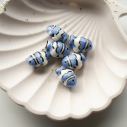 Ceramic clown fish bead 13x17.5 mm - Blue - White x1