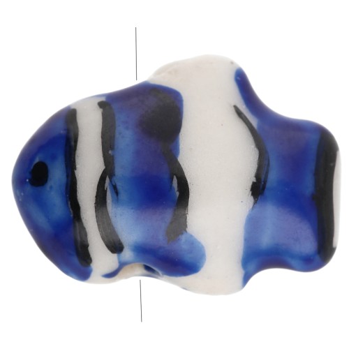 Ceramic clown fish bead 13x17.5 mm - Dark blue - White x1