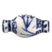 Ceramic bead vase 14x27 mm - White - Blue x1