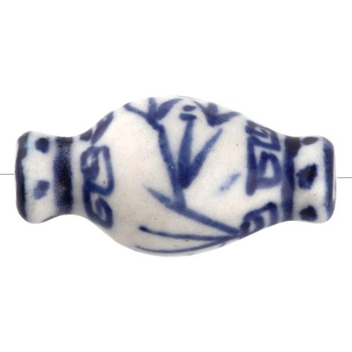 Ceramic bead vase 14x27 mm - White - Blue x1