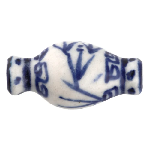 Ceramic bead vase 14x27 mm - White - Blue x1