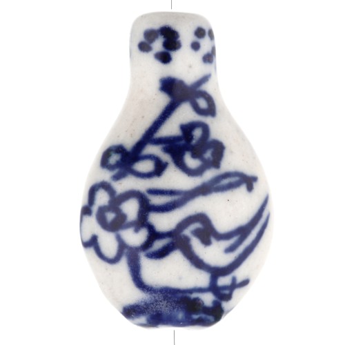 Ceramic bead vase 27x17 mm - champeter pattern - White - Blue x1