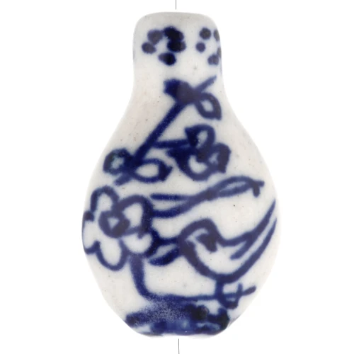 Ceramic bead vase 27x17 mm - champeter pattern - White - Blue x1