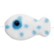 11x19.5 mm Ceramic Fish Beads - White with Sky Blue Dots x1