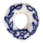 18.5 mm ceramic donuts bead - floral motif - White - Blue x1