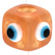 Resin cube bead 8 mm - raised eye motif - Orange - White - Blue x1