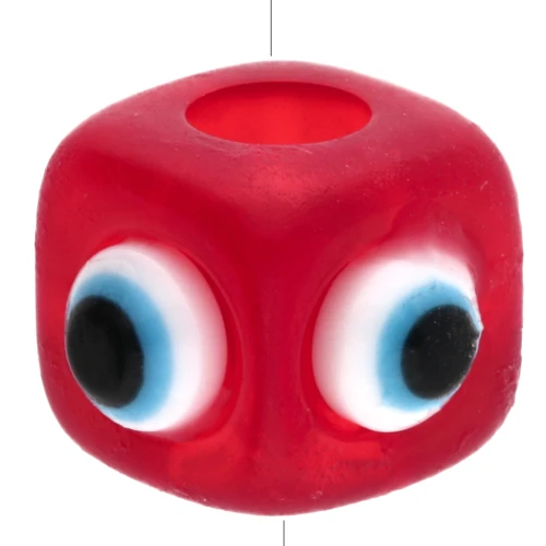 Resin cube bead 8 mm - raised eye motif - Red - White - Blue x1