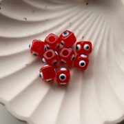 Resin cube bead 8 mm - raised eye motif - Red - White - Blue x1