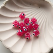 Resin cube bead 8 mm - raised eye motif - Pink - White - Blue x1