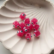 Resin cube bead 8 mm - raised eye motif - Pink - White - Blue x1