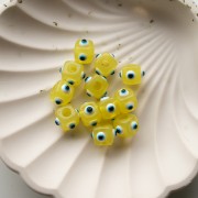 Resin cube bead 8 mm - raised eye motif - Yellow - White - Blue x1