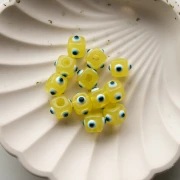 Resin cube bead 8 mm - raised eye motif - Yellow - White - Blue x1