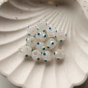 Resin cube bead 8 mm - raised eye motif - Transparent - White - Blue x1