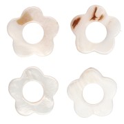 15 mm Hollow Flower Beads, Mother-of-Pearl - Natural (4-pack)