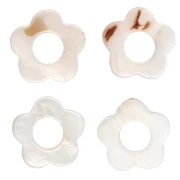 15 mm Hollow Flower Beads, Mother-of-Pearl - Natural (4-pack)