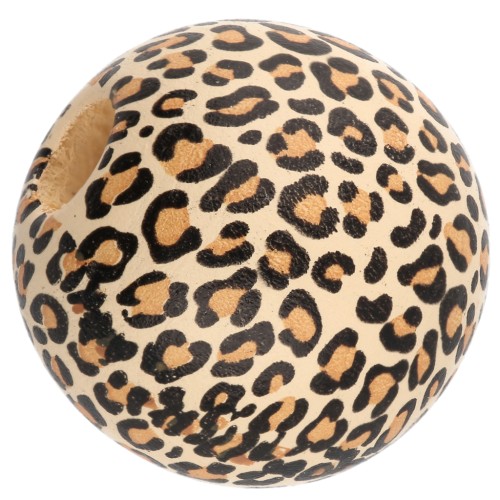 Round wooden beads 16 mm - Leopard pattern - Beige - Brown - Black x10