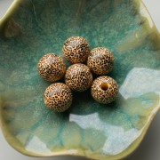 Round wooden beads 16 mm - Leopard pattern - Beige - Brown - Black x10