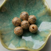 Round wooden beads 16 mm - Leopard pattern - Beige - Brown - Black x10